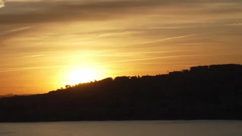 Sunset Over Coastal Hills in Nice, France Stock Footage 329584793