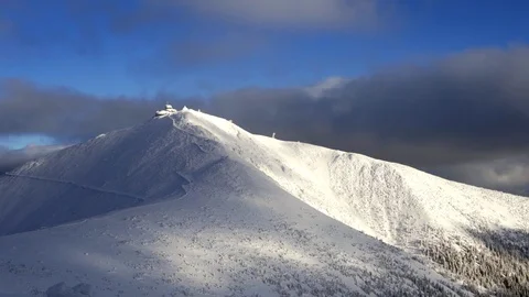 Sunset over cold winter mountain landscape. Stock Footage 102880333