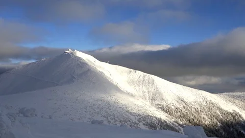 Sunset over cold winter mountain landscape. Stock Footage 102880538