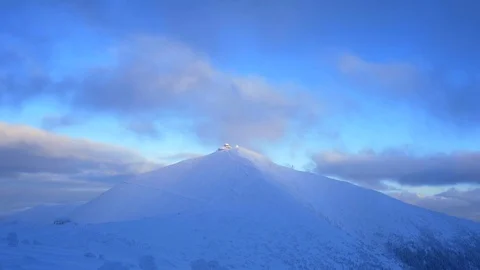 Sunset over cold winter mountain landscape. Stock Footage 102881206