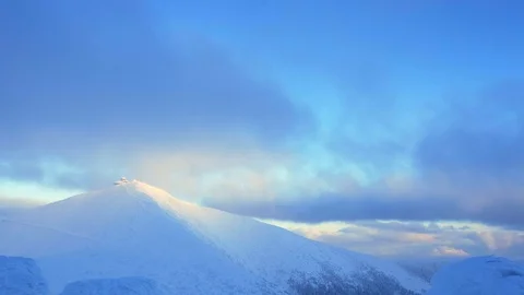 Sunset over cold winter mountain landscape. Stock Footage 102881375