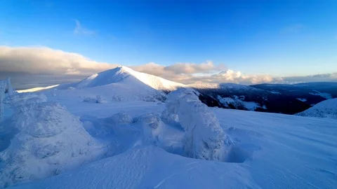Sunset over cold winter mountain landscape. Stock Footage 105283954