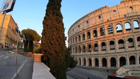 Sunset over coliseum in Rome during covid-19 스톡 동영상 128109333