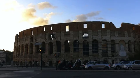 Sunset over the Colosseum in Rome Stock Footage 130023586