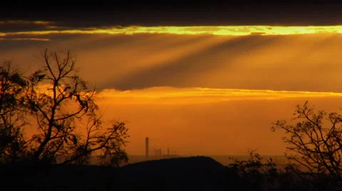 Sunset over construction silhouette Stock Footage 49045132