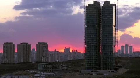 Sunset over the construction site Stock Footage 72631465
