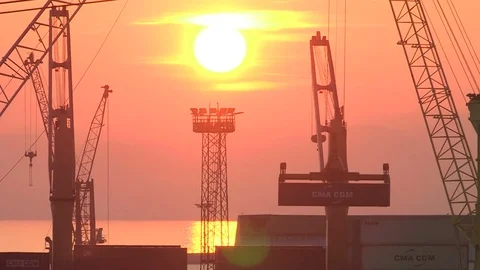 Sunset over container Stock Footage 75434728