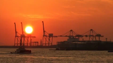 Sunset over the container terminal of Os... | Stock Video | Pond5