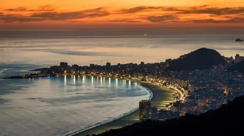 Sunset over Copacabana Beach in Rio de Janeiro Stock Footage 61806487
