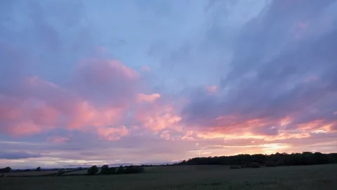 Sunset over countryside, Britain, UK Stock Footage 341685553