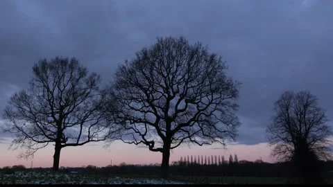 Sunset over countryside with trees and farmland in England UK 4K Stock Footage 147876586
