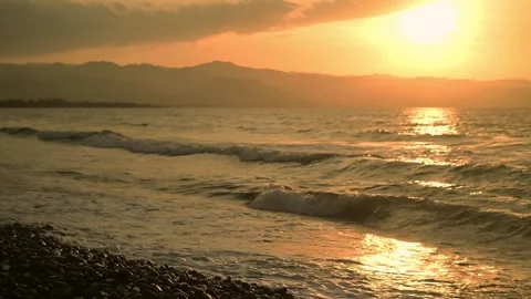 Sunset over Cyprus Shore, Vibrant Mediterranean Evening Stock Footage 327579859