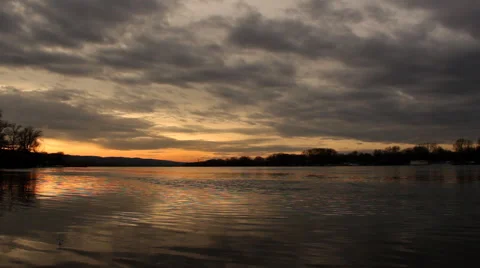 Sunset over Danube river; handheld footage Stock Footage 57686908