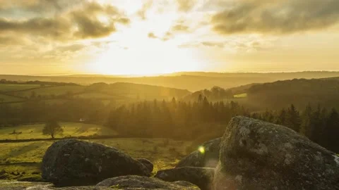 Sunset Over Dartmoor, 4K Stock Footage 136090522