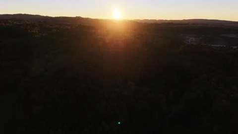 Sunset Over Dense Forest In Begonte, Spain - Aerial Drone Shot Stock Footage 320609862