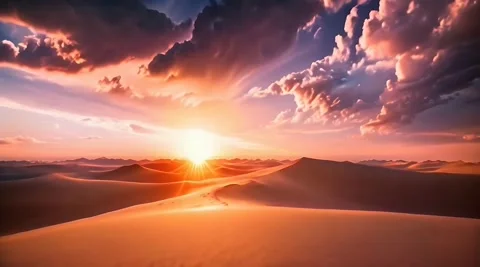 Sunset Over the Desert Stockbeeldmateriaal 280015637