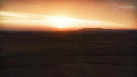 Sunset over the desert shot from a drone in the Crimea, the steppe, aerial drone Stock Footage 217405758