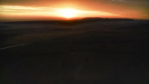 Sunset over the desert shot from a drone in the Crimea, the steppe, aerial drone Stock Footage 218404054