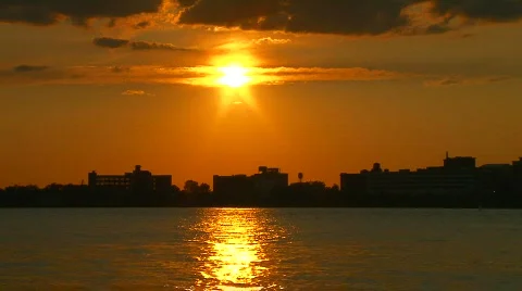 Sunset over Detroit  Stock Footage 494322