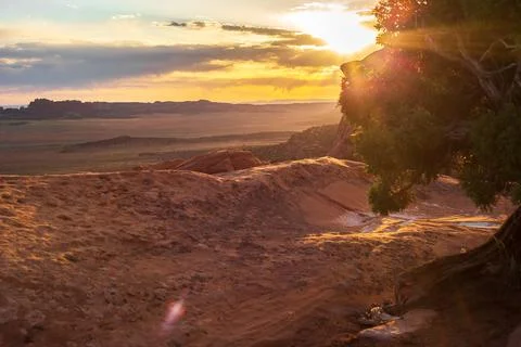 Sunset over Devils Garden in Arches National Park Stock Photos