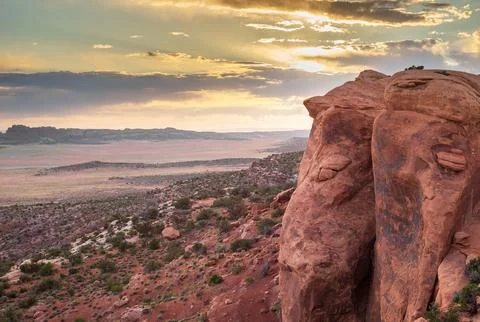 Sunset over Devils Garden in Arches National Park Stock Photos