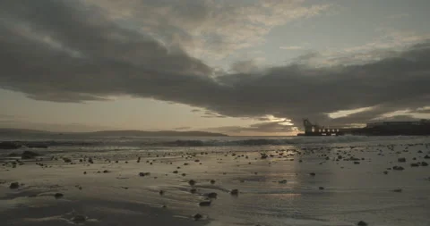 Sunset over Diving Tower in Galway Bay in Ireland Stock Footage 150087825