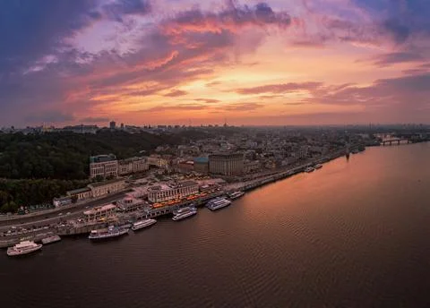 Sunset over Dnipro Stockfoto's