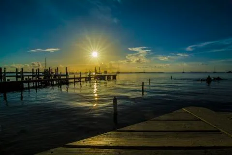 Sunset over dock key largo Stock Photos