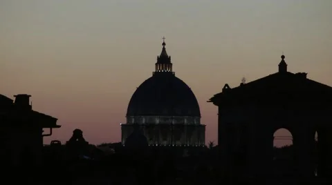 Sunset Over The Dome Of Saint Peter'S Basilica - Time lapse Stock Footage 53572217