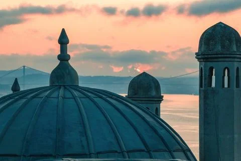 Sunset over the domes of Suleymaniye Complex Stock-Fotos