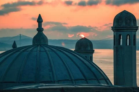 Sunset over the domes of Suleymaniye Complex Stock Photos
