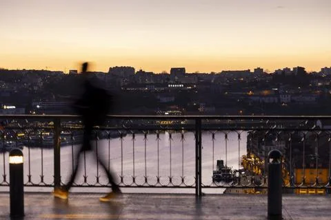 Sunset over the Douro River. Long Exposure. City of Porto in Portugal. Stock Photos