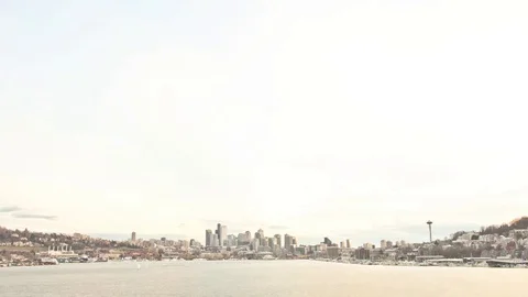 Sunset over downtown Seattle over Lake Union Stock Footage 81148905