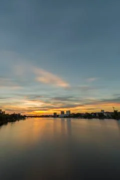Sunset over Downtown Umea, Sweden Stock-Fotos
