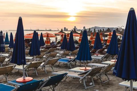 Sunset Over Durres Beach and Port Horizon Albania Фото