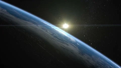 Sunset over the Earth. View from space. Starry sky. Volumetric clouds. Horizon Stock Footage 149434959
