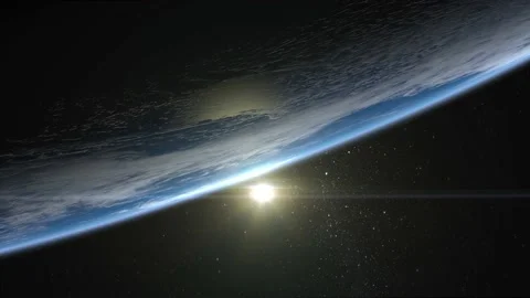 Sunset over the Earth. View from space. The earth slowly rotates. Stock Footage 150968827