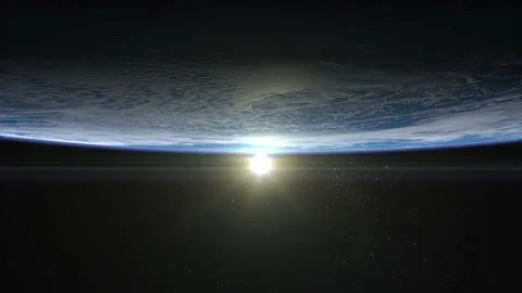 Sunset over the Earth. View from space. The earth slowly rotates. Stock Footage 151416657