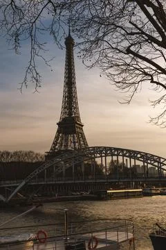 Sunset over The Eiffel Tower in Paris, France Stock Photos