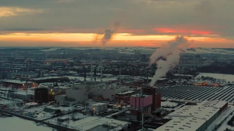 A Sunset over a Factory in Winter Stock Footage 159480015