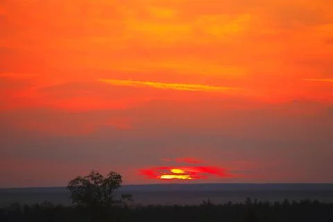 Sunset over field Foto stock