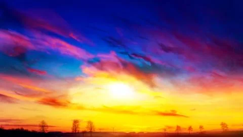 Sunset over the field . Stock Photos