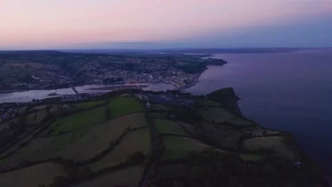 Sunset over Fields and Farms from a drone, Shaldon, Newton Abbot, Devon 動画素材 211348818