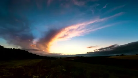 Sunset over the fields in Time Lapse Movie. Stock Footage 138503935