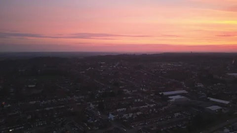 Sunset over Fly over Reading West aerial shot Stock-Footage 334608465