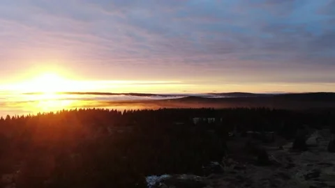 Sunset over fog Stock Footage 145439744