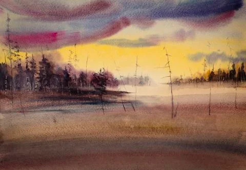 Sunset over the forest Stock Illustration