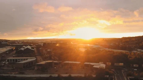 Sunset over Forgemasters in Sheffield Stock Footage 96423890