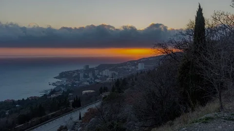 Sunset over foros Crimea timelapse 4K February 02, 2020 Video stock 124643085