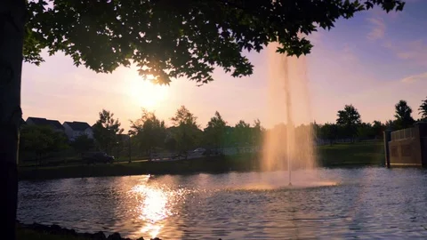 Sunset over fountain Video stock 77111341
